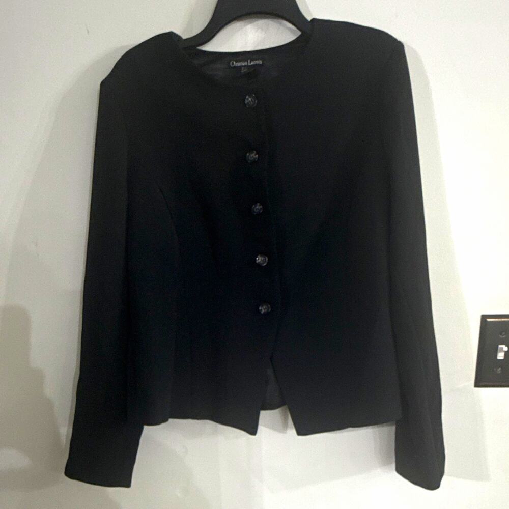 Christian Lacroix Women’s Black Button-Front Lined Short Blazer Long Sleeve L